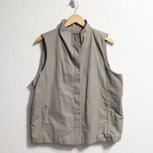 Eileen Fisher Vest Women XL Cotton Nylon Micro Fleece Lined Snap Front Tan Grey